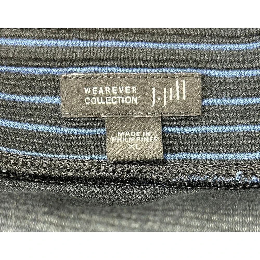 J Jill Wearever Womens Midi Black Blue Striped Pull On Skirt Slit Sz XL 1260E4 - Picture 9 of 11